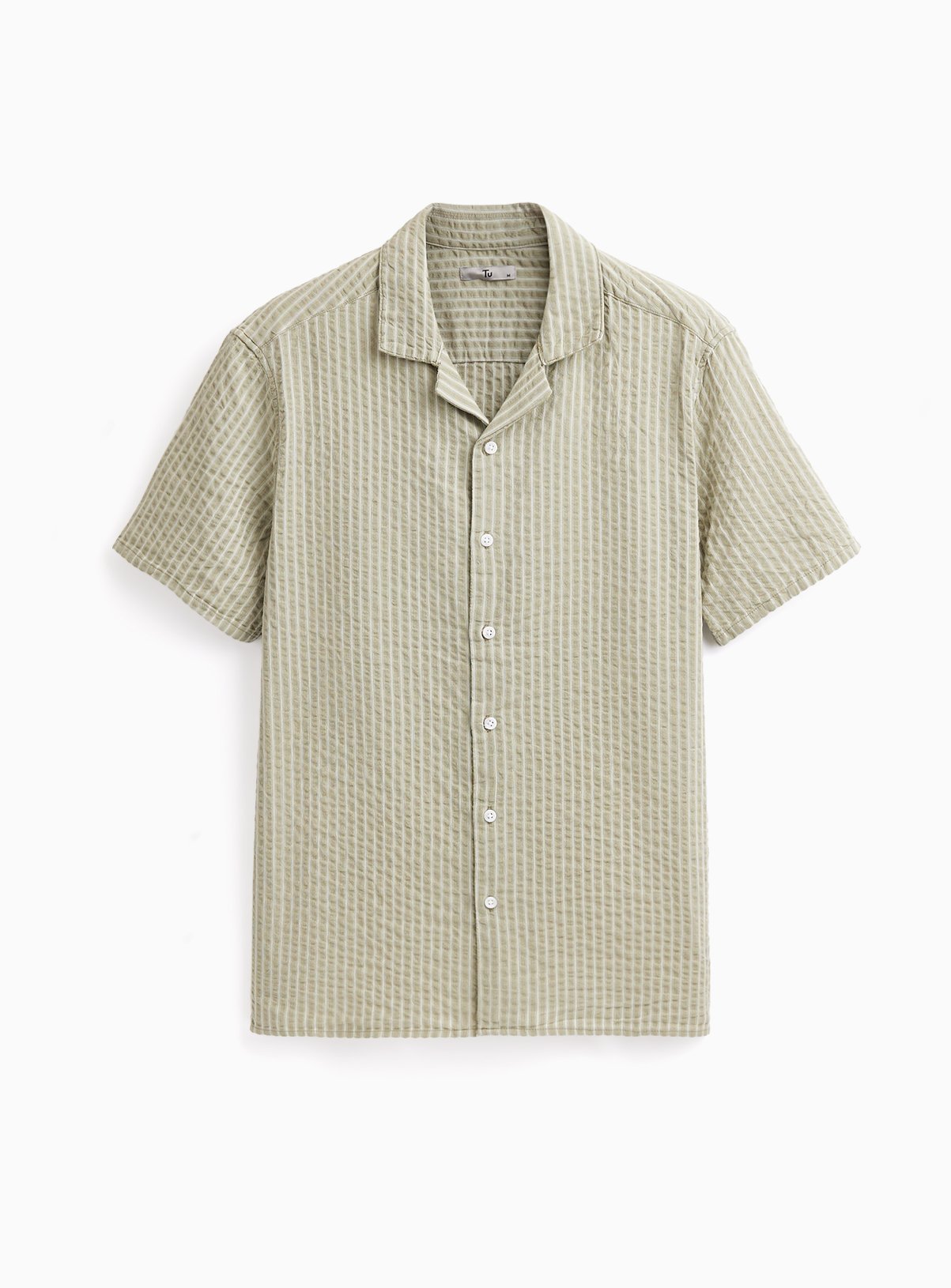 Light Green Stripe Print Seersucker Revere Neck Shirt M - Image 3 thumbnail